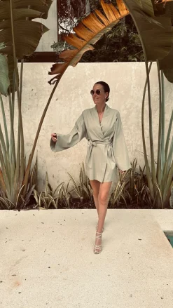 ALEJANDRA KHAKI LINEN KIMONO DRESS