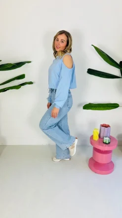 ALLIA BLUE CUT-OUT LONG SLEEVE SHIRT