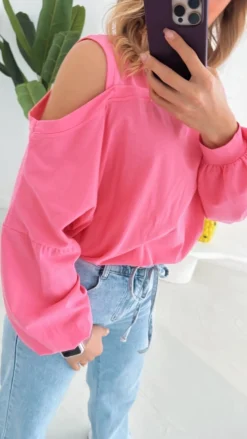 ALLIA PINK CUT-OUT LONG SLEEVE SHIRT