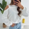 ALLIA WHITE CUT-OUT LONG SLEEVE SHIRT