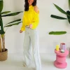 ALLIA YELLOW CUT-OUT LONG SLEEVE SHIRT