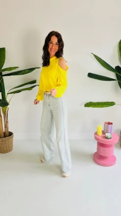 ALLIA YELLOW CUT-OUT LONG SLEEVE SHIRT