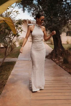 AMANI ECRU LACE HALTER DRESS