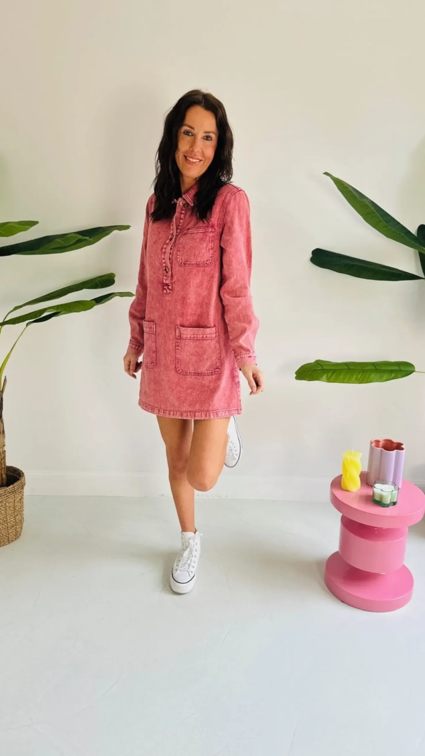 AMINA PINK DENIM DRESS