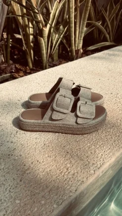 BAHIA BEIGE LINEN SLIPPERS