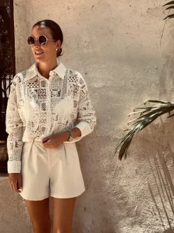 BASMA BEIGE CROCHET BLOUSE