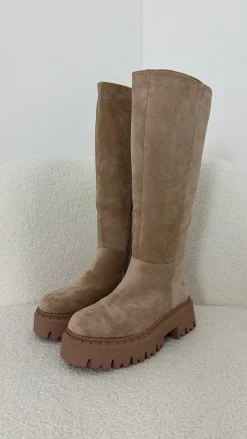 BEIGE VELOUR BOOTS WZ73