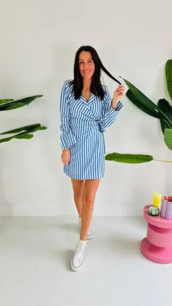 BELOVED BLUE STRIPED DRESS