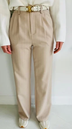 BIBI BEIGE STRIPED CLASSIC PANTS
