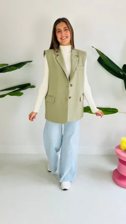 BLISSFUL KHAKI SLEEVELESS BLAZER