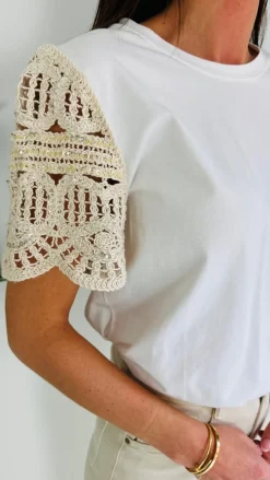 BOHEMIAN WHITE CROCHET T-SHIRT