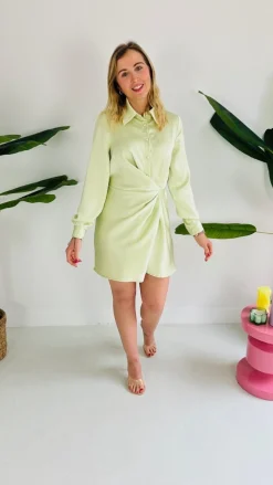 BOLD SATIN MINT GREEN DRESS
