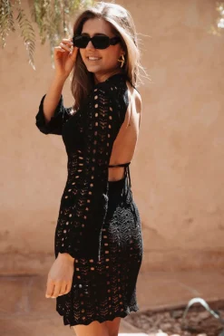 BOUJDOUR BLACK CROCHET DRESS