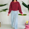 BURGUNDY PINK STRIPED SWEATER