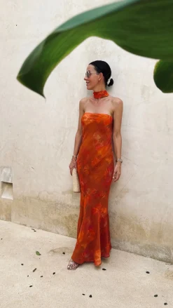 COBRE ORANGE STRAPLESS DRESS