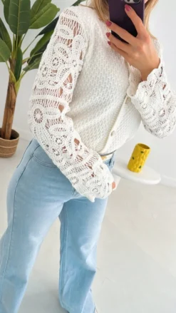 DARE TO SHINE WHITE CROCHET CARDIGAN