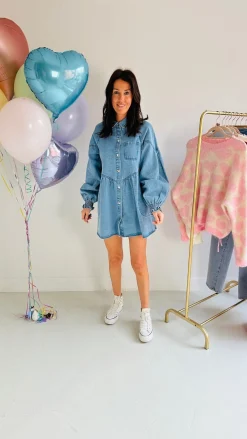 DENIM HEART BUTTON DRESS