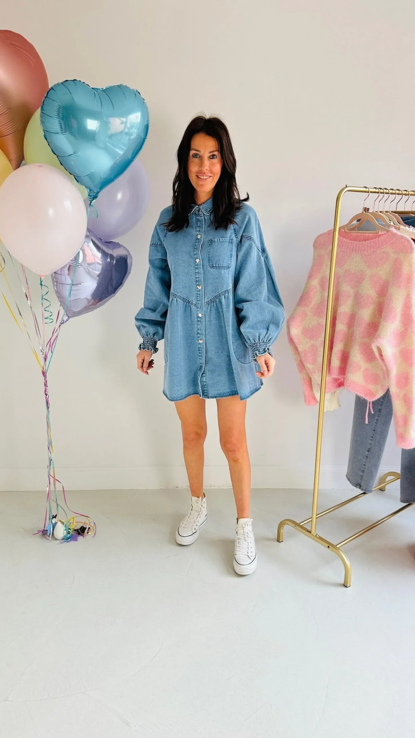 DENIM HEART BUTTON DRESS