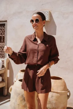 DJEMAA BROWN LINEN TWO-PIECE SET