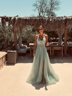 DOUNIA MINT BEADS GLITTER DRESS