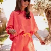 EL JADIDA ORANGE STRIPED TWO-PIECE SET