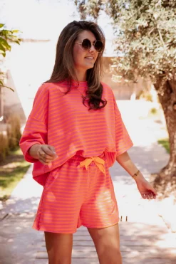 EL JADIDA ORANGE STRIPED TWO-PIECE SET