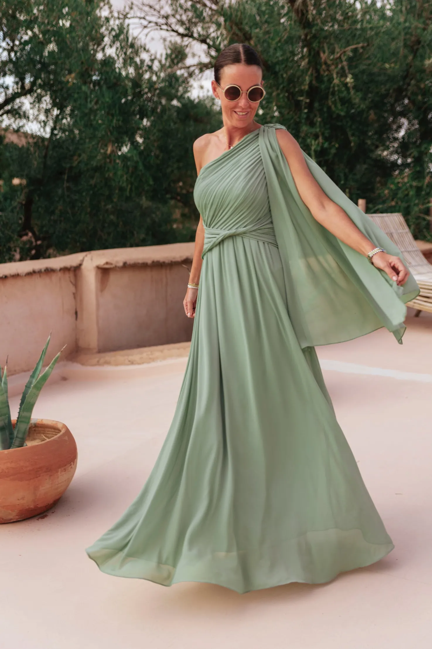 FADILA DELIGHT KHAKI ONE SHOULDER DRESS