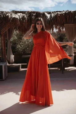 FADILA DELIGHT ORANGE ONE SHOULDER DRESS