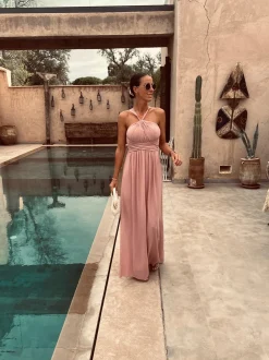 FAYRA OLD PINK HALTER DRESS