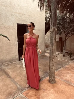 FAYRA RASPBERRY HALTER DRESS