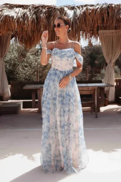FLORENCIA BLUE OFF-SHOULDER DRESS