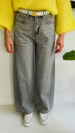 GREY SEQUIN WIDE LEG JEANS 2024