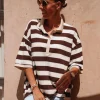 HANNAH BROWN/ECRU STRIPED SHIRT