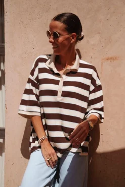 HANNAH BROWN/ECRU STRIPED SHIRT