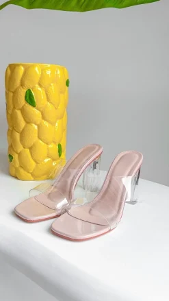 HIGH NUDE CLEAR HEELS
