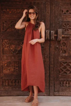 JABADOR RUST ORANGE LINEN DRESS