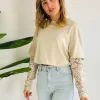 LACE BLOOM BEIGE LONGSLEEVE SHIRT