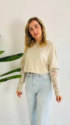 LACE BLOOM BEIGE LONGSLEEVE SHIRT