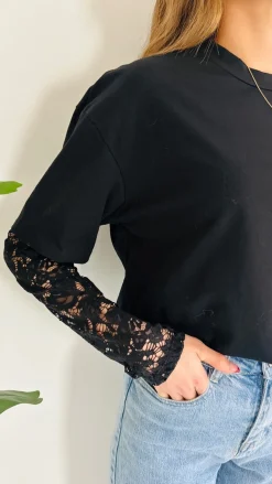 LACE BLOOM BLACK LONGSLEEVE SHIRT