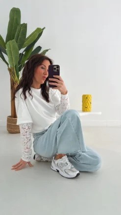 LACE BLOOM WHITE LONGSLEEVE SHIRT