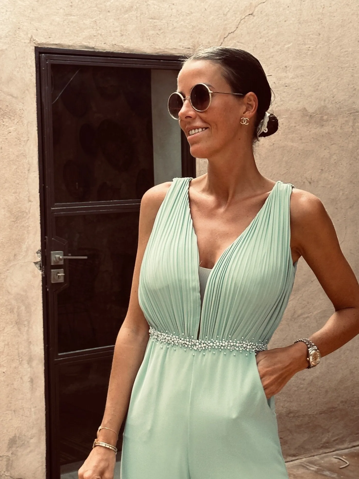 LAIRA MINT PEARLS JUMPSUIT