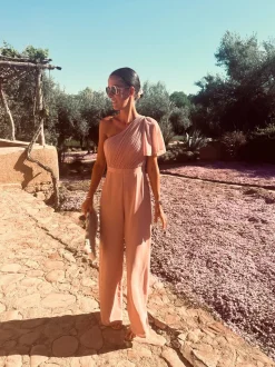 LATIFA OLD PINK FLOWY ONE SHOULDER JUMPSUIT