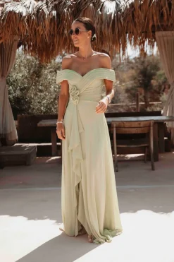 LEILA MINT GREEN OFF SHOULDER DRESS