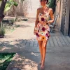 LOUBNA MULTICOLOR FLOWER BANDEAU DRESS