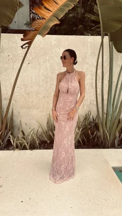 LUCIANA DEEP PINK LACE HALTER DRESS