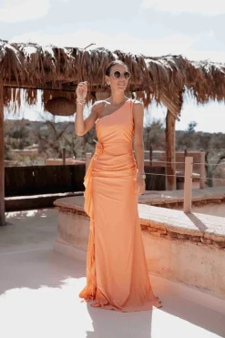 MALIKA'S CHARM ORANGE ONE SHOULDER DRESS