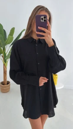 MIDNIGHT BLACK LINEN DRESS