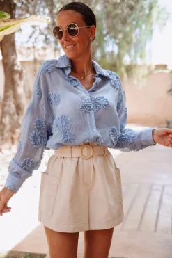 MOULAY BLUE FLOWER BLOUSE