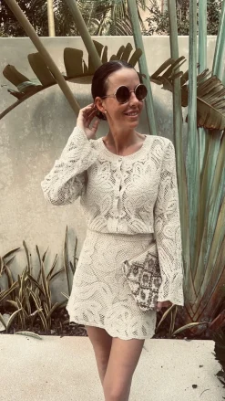 MUCHACHA BEIGE CROCHET TWO-PIECE SET