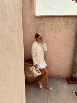 OUALIDIA BEIGE CROCHET PULL